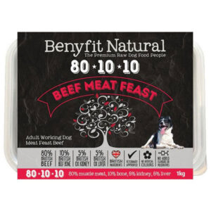 Benyfit Natural 80:10:10 Frozen Raw Adult Dog Food Beef Meat Feast 1kg