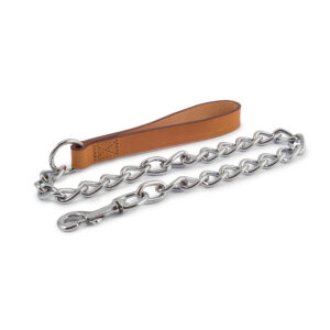 Ancol Chain Lead 80cm Heavy Leather Handle Tan