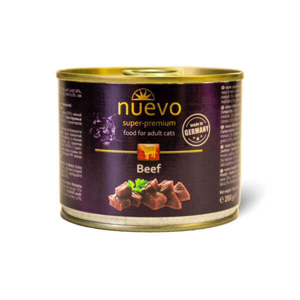 Nuevo Complete Tinned Wet Cat Food Adult Beef 200g